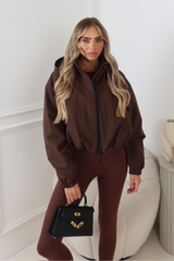 REMI CHOCOLATE CROPPED HOODED DRAWSTRING JACKET