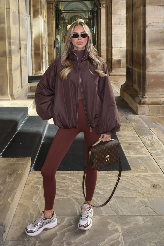 RENNEE CHOCOLATE BALLOON SLEEVE PUFFER JACKET