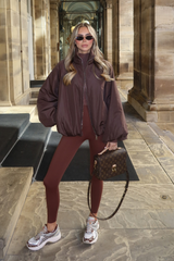 RENNEE CHOCOLATE BALLOON SLEEVE PUFFER JACKET