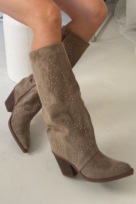 Heidi khaki studded cowboy boots