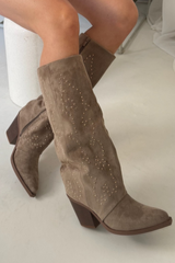 Heidi khaki studded cowboy boots