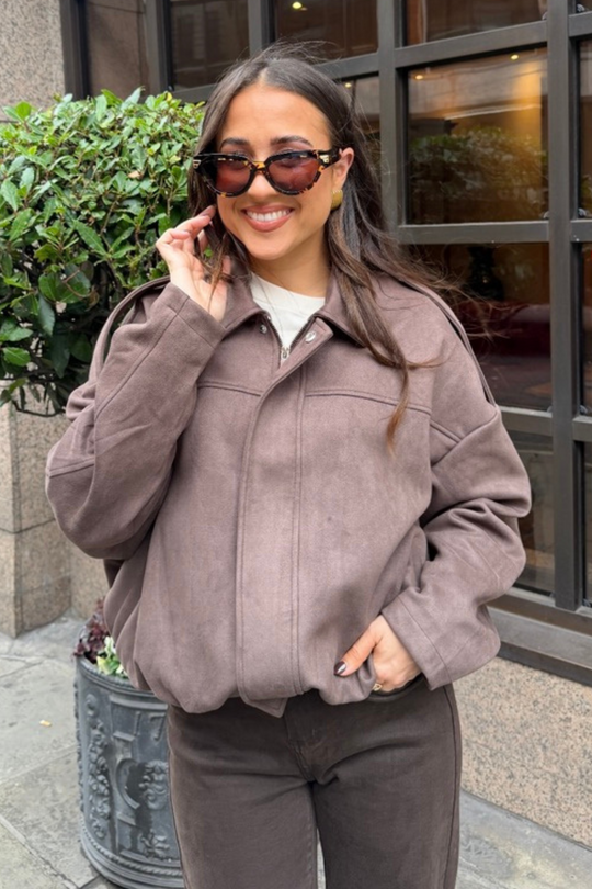 Sally Chocolate faux suede jacket