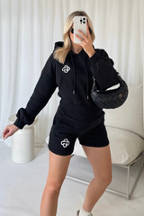 G monogram black embroidered cropped hooded short loungewear set