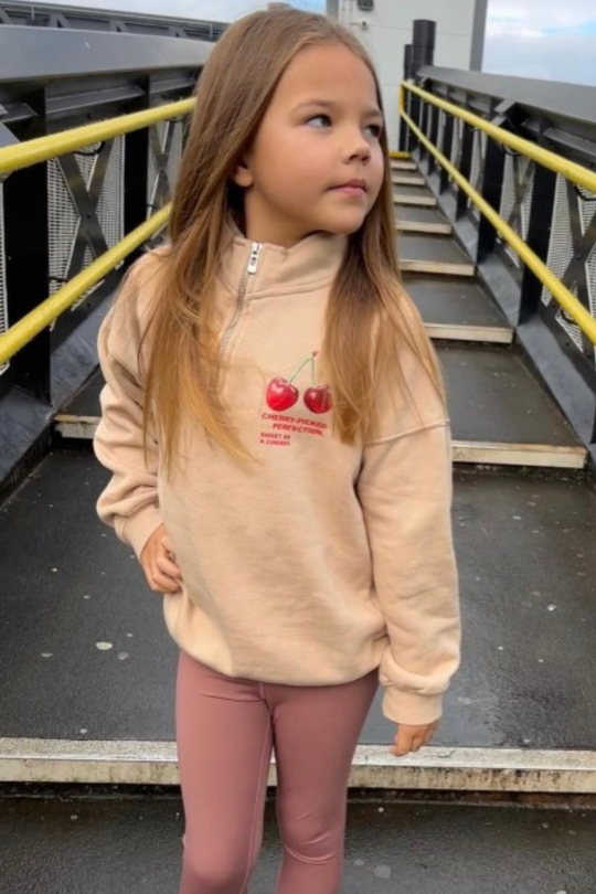 Mini cherry perfection stone printed 3/4 zip sweater