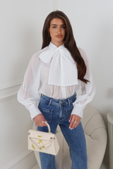 LILA WHITE NECK TIE SHIRT