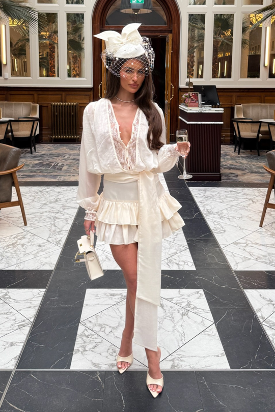 SUSIE BEIGE FRONT LACE RUFFLE DRESS