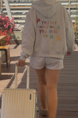 EXACTLY WHERE YOU NEED TO BE ESSENTIAL GREY FULL ZIP HOODIE X SCOUSE PRINTS