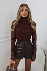 AMELIE CHOCOLATE FAUX LEATHER SHORTS