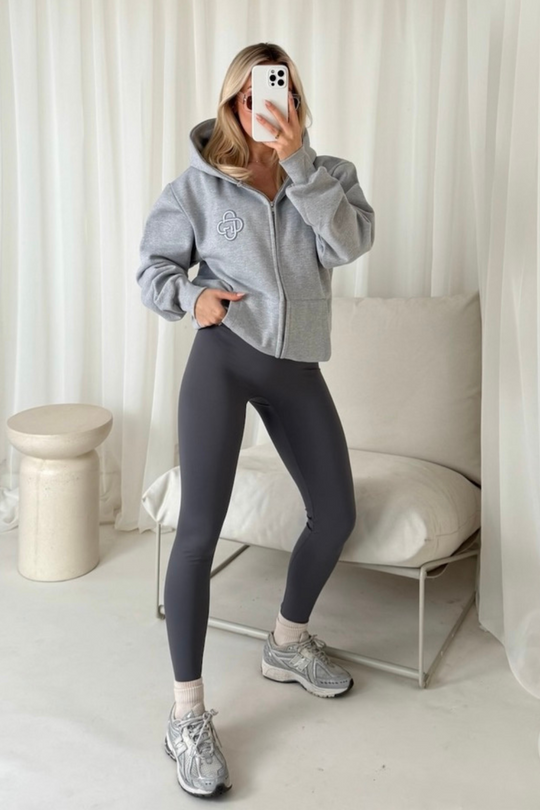 G Monogram marl grey embroidered premium zip hoodie