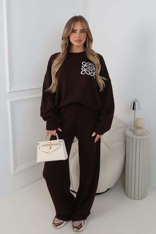 ANAYA CHOCOLATE KNITTED SWEATER AND STRAIGHT LEG PANTS LOUNGE SET