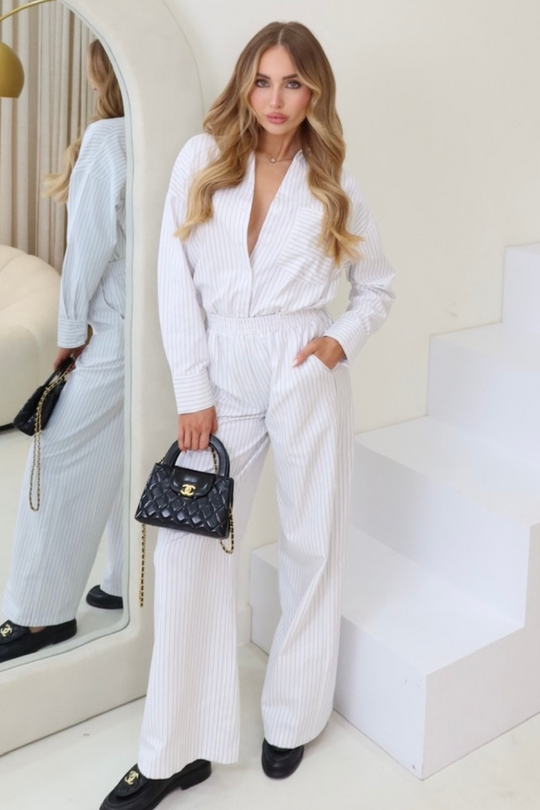 Darcie white striped wide leg trousers