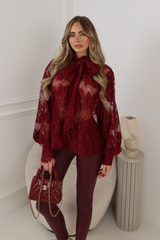BELLA BURGUNDY LACE BOW NECK BLOUSE