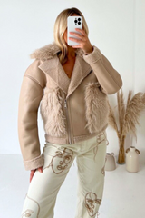Harper Cream Aviator With Fur Pockets Coats & Jackets