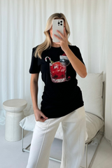Christmas cocktail black printed t-shirt