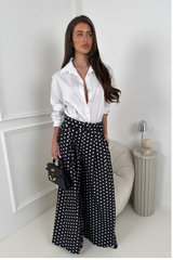 ADIBA BLACK POLKA DOT BELTED STRAIGHT LEG TROUSERS