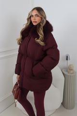 LILITH BURGUNDY FUR TRIM PUFFER JACKET