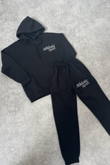 Mini athletic sport black embroidered hooded loungewear