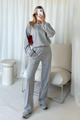 Romy marl grey contrast piping sweater & trouser loungewear