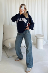 Paris navy embroidered hoodie
