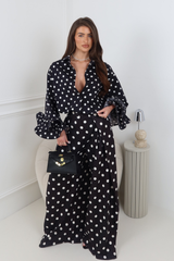 MILLIE BLACK POLKA DOT WIDE LEG TROUSERS