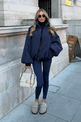 RENNEE NAVY BALLOON SLEEVE PUFFER JACKET
