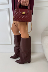 CORA BURGUNDY FAUX LEATHER HIGH HEELED BOOTS