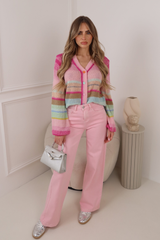 TABITHA MULTI COLOURED KNITTED STRIPPED CARDIGAN