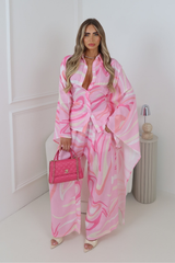 PRIYA PINK CAPE TOP & TROUSERS TWO PIECE SET
