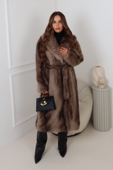 Pipa Taupe long faux fur coat