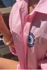 NO BAD VIBES PINK PRINTED BASIC SHIRT X SCOUSE PRINTS