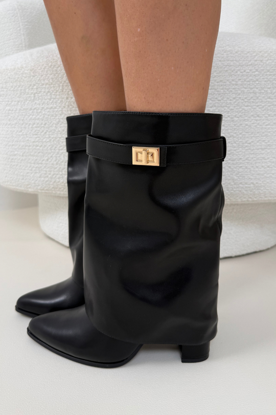 IMARA BLACK FAUX LEATHER FOLD OVER BOOTS