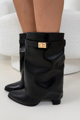 IMARA BLACK FAUX LEATHER FOLD OVER BOOTS