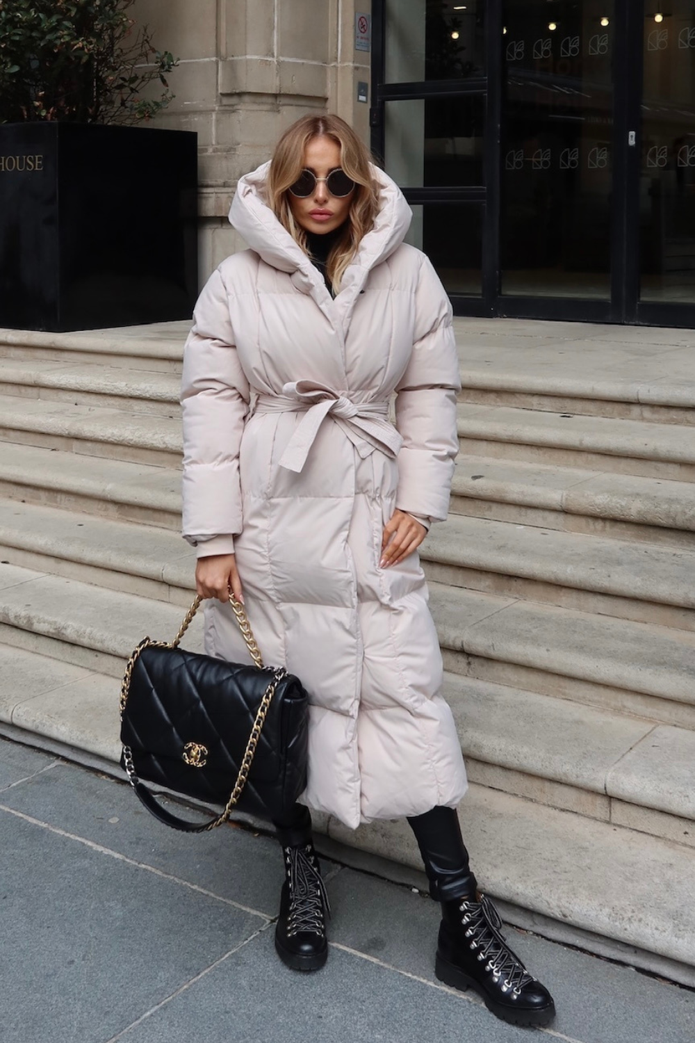 Beige Maxi Puffer Coat Women Quilted Long Puffer Jacket With Hood