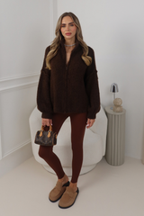 CHARLOTTE CHOCOLATE  KNITTED ZIP UP JUMPER