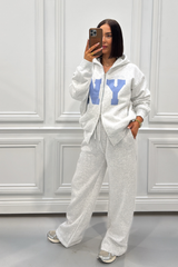 NY PRINTED MARL GREY  FULL ZIP JACKET