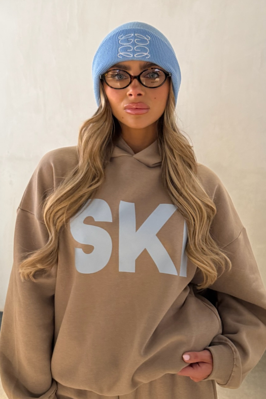 GLAMIFY EMBROIDERED BLUE BEANIE