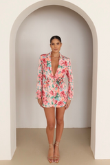 Kenya pink floral rose belted blazer dress