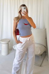 Chilli blue embroidered ribbed vest