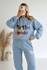 Moon blue printed sweater joggers premium loungewear