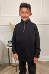 Mini black premium essential 3/4 zip sweater