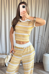 Sasha lemon shimmer cropped tee & trouser loungewear
