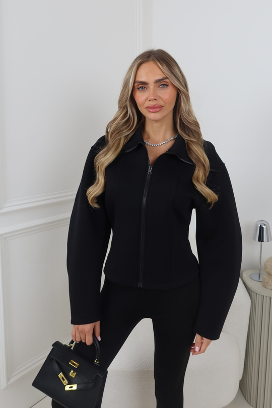 LUELA BLACK BALLOON SLEEVE DEFINE JACKET