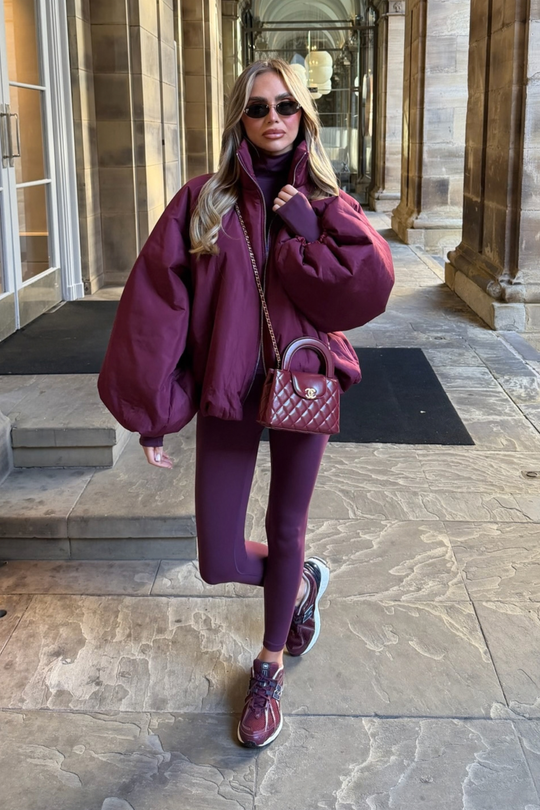 RENNEE BURGUNDY BALLOON SLEEVE PUFFER JACKET