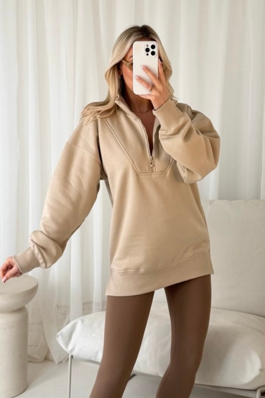 Chloe stone 3/4 zip sweater