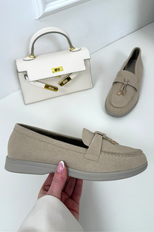 LAURA CREAM FAUX SUED GOLD TASSLE LOAFER
