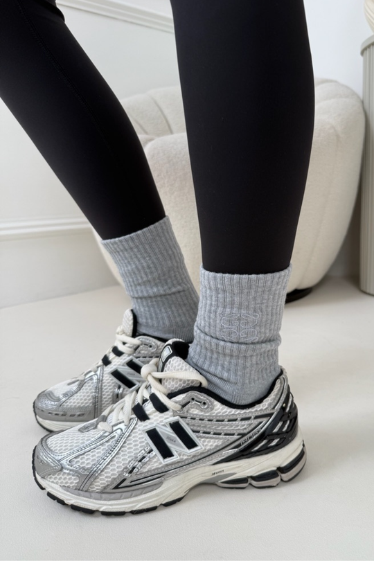 GLAMIFY EMBROIDERED GREY SOCKS