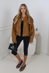 VANESSA CAMEL FAUX SUEDE BOMBER JACKET