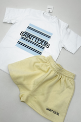 SAINT LOUIS  LEMON & CHOCOLATE EMBROIDERED PREMIUM TEE & SHORTS SET