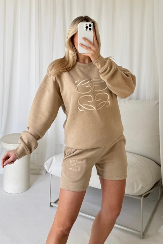 Gege stone embroidered sweater shorts loungewear