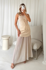 Delilah cream knit waistcoat & pleated sheer maxi skirt